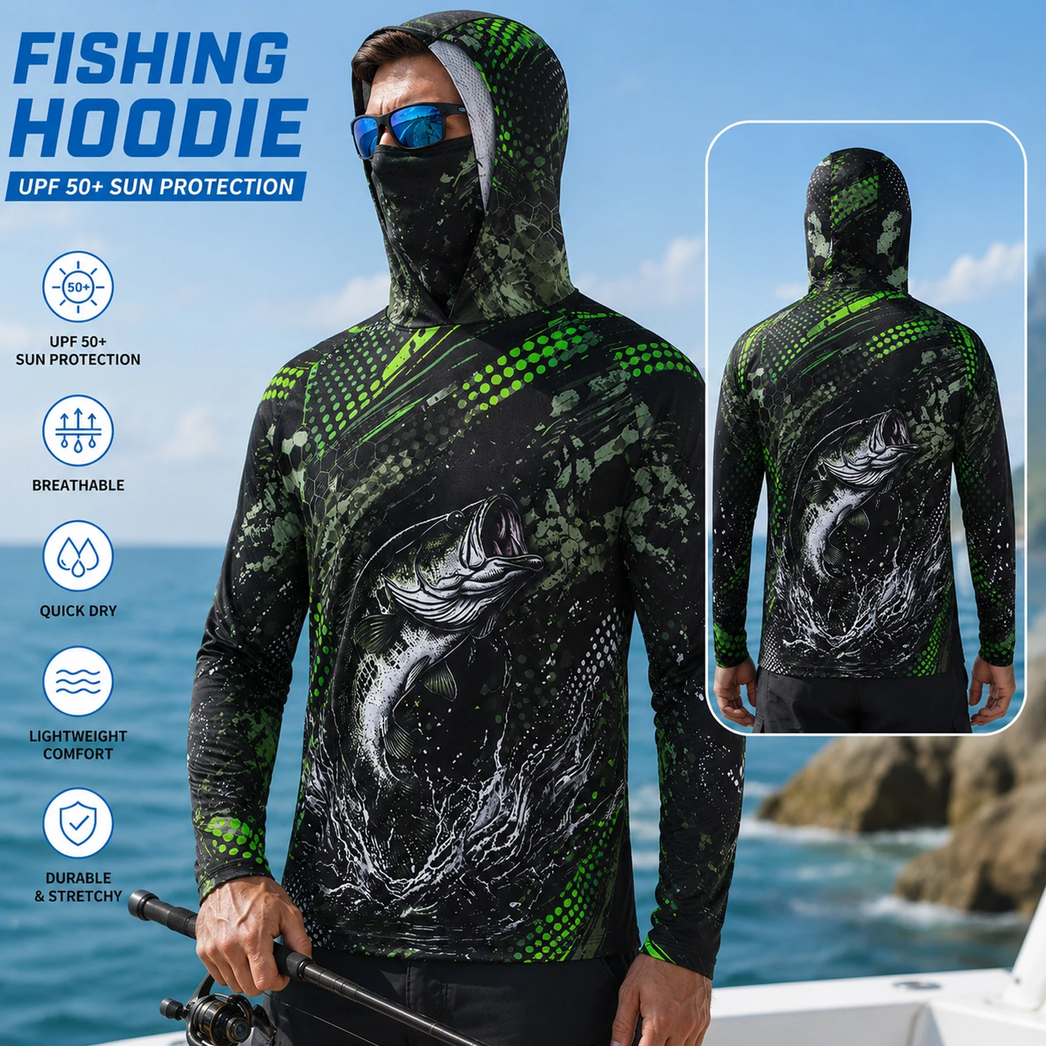 Outdoor Camping And Fishing - Men's Pro Angler Bass Fishing Hooded